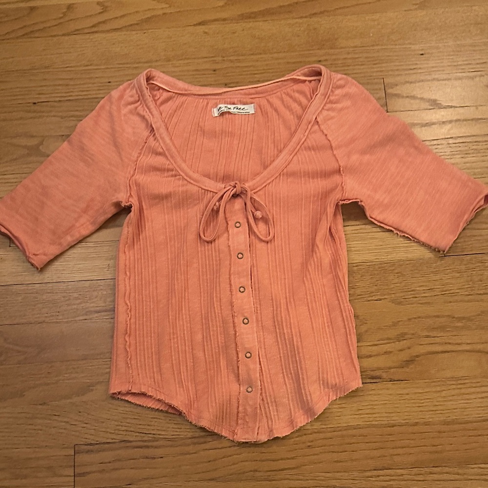 Free People Coral Button-Front Blouse